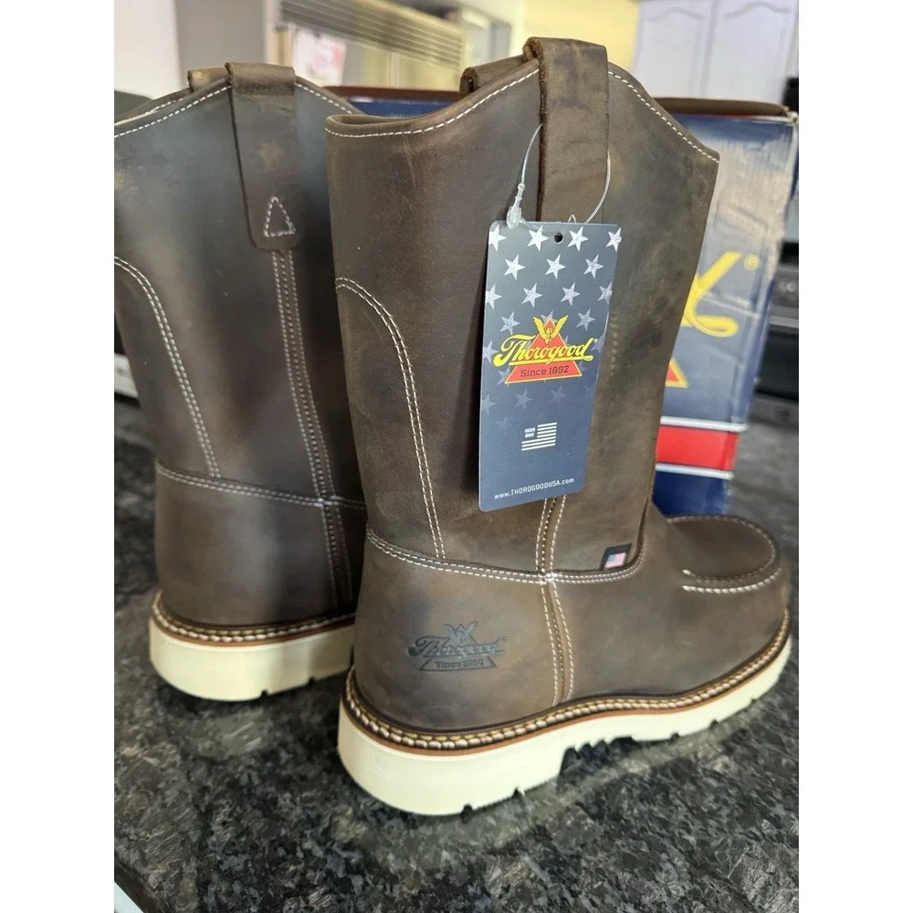 THOROGOOD AMERICAN HERITAGE 11″ SAFETY & MOC TOE CRAZY HORSE WORK BOOTS SZ 9.5‎